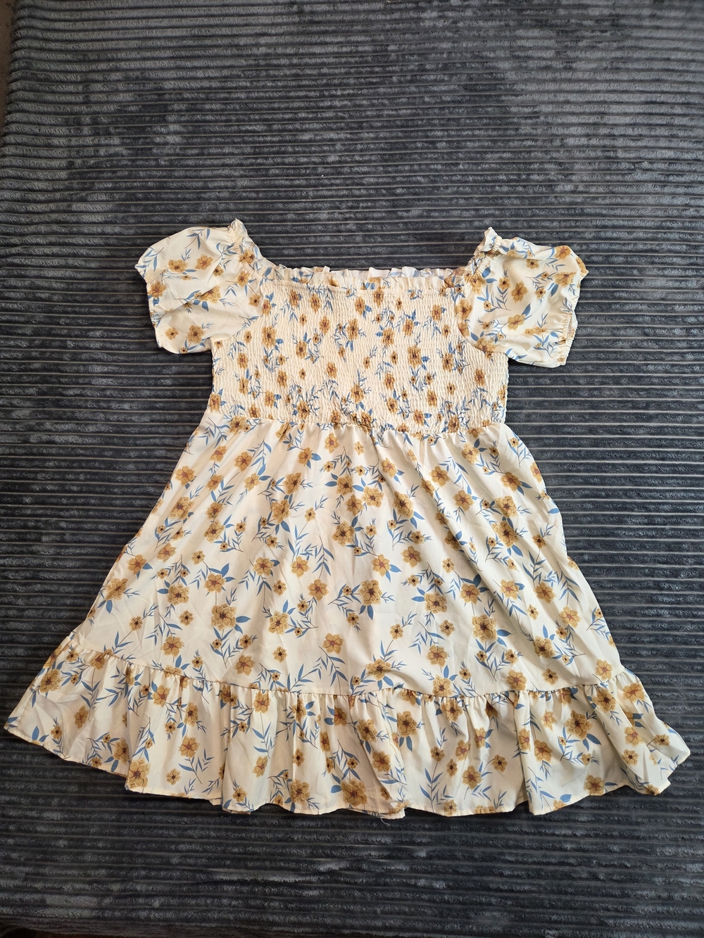 Womens Cream Yellow Floral Smocked Midi Dress